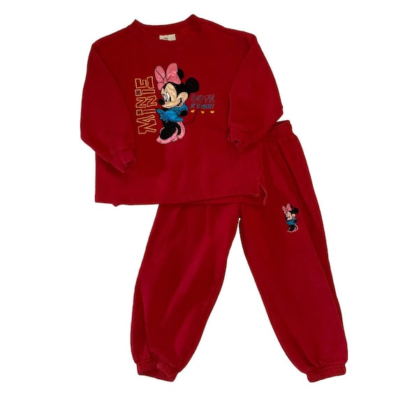 Vintage Disney Store Girls Minnie Mouse Red Sweatshirt Sweatpants