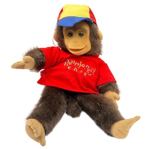 Vintage 90&#39;s Rainforest Cafe Plush Red Shirt Monkey Hand Puppet
