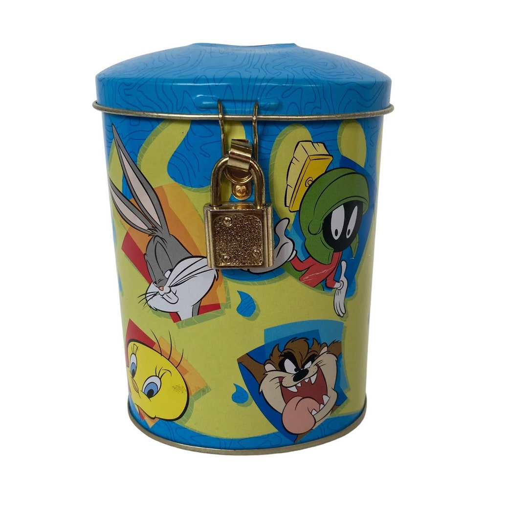 Vintage 90's Looney Tunes Tin Box Lock Bank Etsy