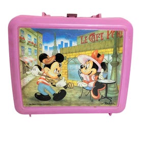 Vintage Disney Mickey and Minnie Mouse Pink Plastic Lunch Box