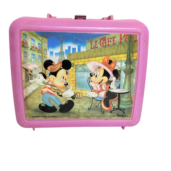 Vintage Disney Mickey and Minnie Mouse Pink Plastic Lunch