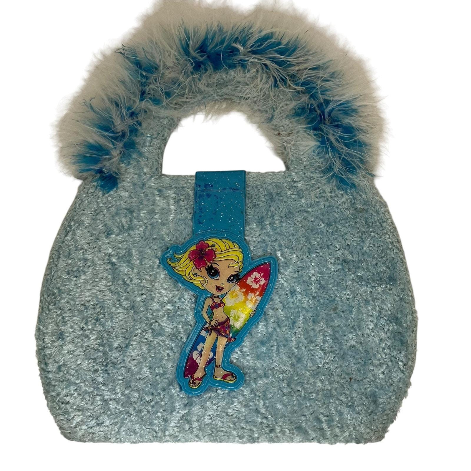 Vintage Y2K Lisa Frank Surfer Girl Blue Fuzzy Purse 6 Ring Binder
