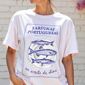 Sardines Shirt, Portugal T-Shirt, Fisherman Core Aesthetic Tee, Summer Tinned Fish Graphic Shirt, Trendy Coastal Style Ocean Gift Tee