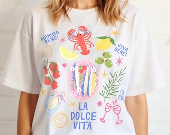 La Dolce Vita Shirt: Kokette italienisches Grafik-T-Shirt, Sommerferien-Top