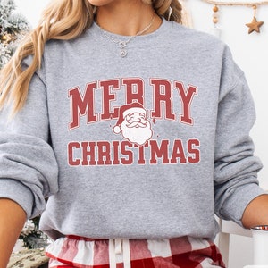 Varsity Santa Christmas Sweatshirt: Unisex Holiday Crewneck