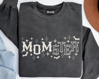 Comfort Colors Momster Halloween Sweatshirt: Funny Mom Crewneck