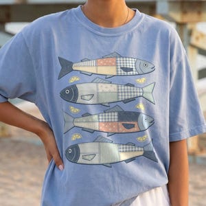 Chemise poisson d'été, t-shirt de plage sardine en patchwork Comfort Colors®