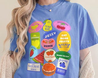 Fruit Stickers Graphic Tee: Comfort Colors Preppy Summer Shirt