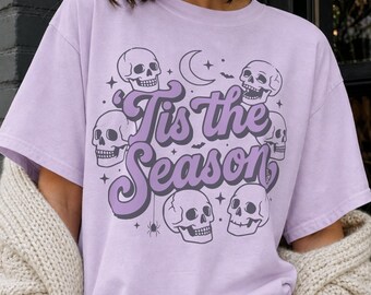 Camiseta de esqueleto para la temporada: Camiseta de calavera para la temporada de Halloween de Comfort Colors®
