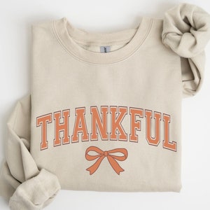 Thanksgiving Sweatshirt: Thankful Coquette Bow Crewneck