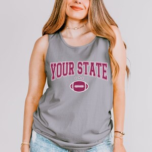 Custom State Football Tank Top, Personalized Loose Fit Tank, Comfort Colors Sleeveless Shirt, Football Lover Gift, American Football Shirt
