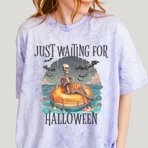 Waiting For Halloween Color Blast Skeleton Shirt, Funny Fall Graphic Shirt, Adult Humor Halloween Sarcastic T-Shirt, Halloween Lover Gift