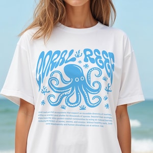Vintage Coral Reef Octopus T-Shirt: Ocean Conservation Tee