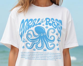 Vintage Coral Reef Octopus T-Shirt: Ocean Conservation Tee