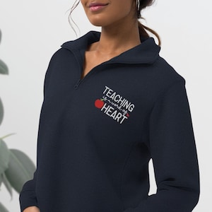 Embroidered Teacher Sweatshirt, Tutor Pullover, Quarter-Zip Teacher Pullover, Teacher Apple Gift, Fleece-lined Pullover