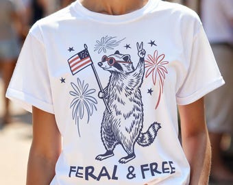 Zomer-T-shirt Feral Girl: grappig wasbeershirt 4 juli comfortkleuren