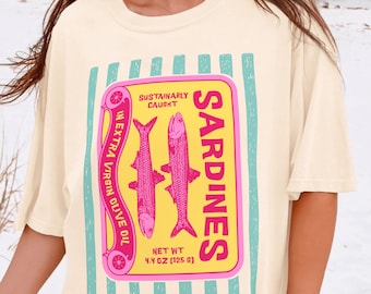 Vintage Sardines Graphic Tee: Retro Coastal Comfort Colors Shirt