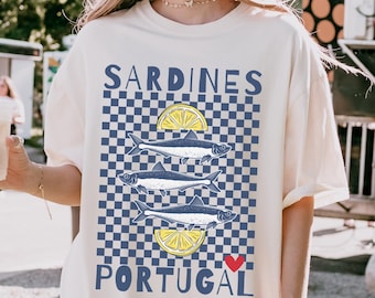 Vintage Sardines Graphic Tee: Coastal Portugal Comfort Colors Shirt
