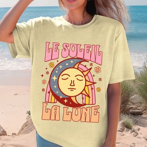 Chemise soleil et lune couleurs confort : t-shirt graphique bohème vintage