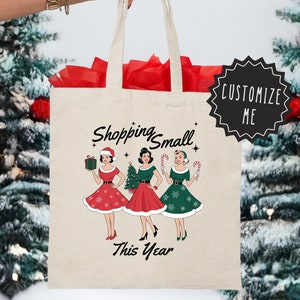Shop Small Christmas Tote Bag: Reusable Cotton Canvas Market Bag