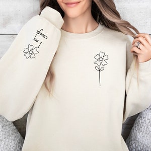 Floral Line Art Sweatshirt with Inspiring 'I am Enough' Affirmation, Statement Sleeve Design