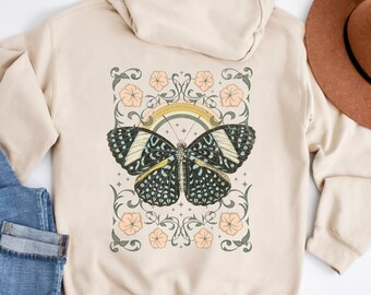 Felpa con cappuccio vintage con farfalle floreali - Felpa con grafica oversize