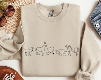 Country dierenarts-sweater: Animal Line Art ronde hals