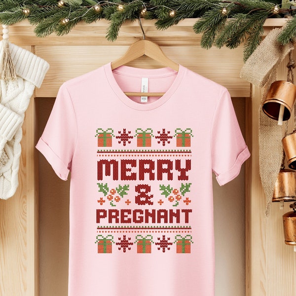 Christmas Pregnancy Shirt, Oversized Maternity Tee, Festive Baby Bump Reveal, Holiday Mom-to-be Gift, Pregnant T-shirt, Ugly Sweater Style