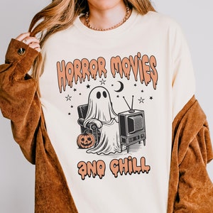 Funny Ghost Halloween Shirt: Horror Movies and Chill Comfort Colors Tee