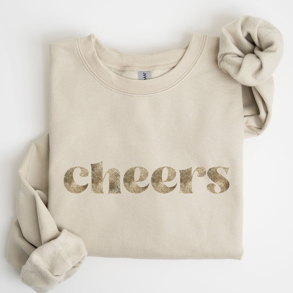 Cheers New Years Sweatshirt, Retro Font Top, Faux Glitter Shirt, Party Outfit, 2024 Celebration