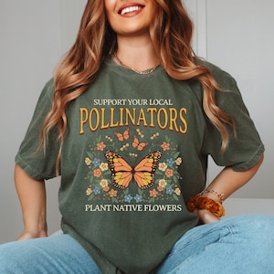 Native Garden Pollinator Shirt, Butterfly Tee, Bees Gift Shirt, Garden Shirt, Floral V-neck, Flowers Gift T-shirt, Botanical Tee, Cute