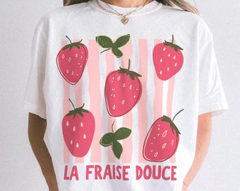 Erdbeer Grafik-T-Shirt: La Fraise Douce Französisches Cottagecore-T-Shirt