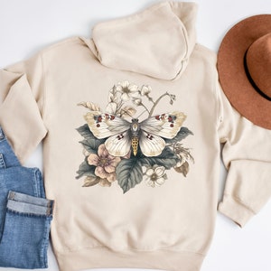 Oversized Moth Hoodie, Floral Forestcore Sweatshirt, Unique Gift for Her