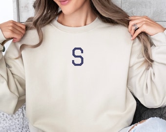 Personalized Embroidered Preppy Sweatshirt with Single Initial