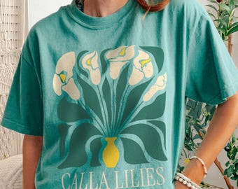 Calla Lilies Shirt – Carmel by the Sea California Tee, Coastal Floral T-Shirt, Vintage Botanical Art Shirt, Comfort Colors® Nature Tee