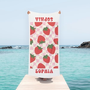 Erdbeer-Strandtuch, Personalisiertes Strandtuch, Personalisiertes Strandtuch, Personalisiertes Pool-Handtuch, Personalisiertes Pool-Handtuch, Personalisiertes Geschenk für Sie