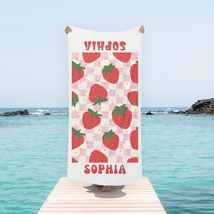 Strawberry Beach Towel, Custom Beach Towel, Personalized Beach Towel, Custom Pool Towel, Personalized Pool Towel, Custom Gift for Her