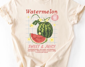 Camiseta con estampado de sandía: Camiseta vintage estilo boho con estampado de frutas.