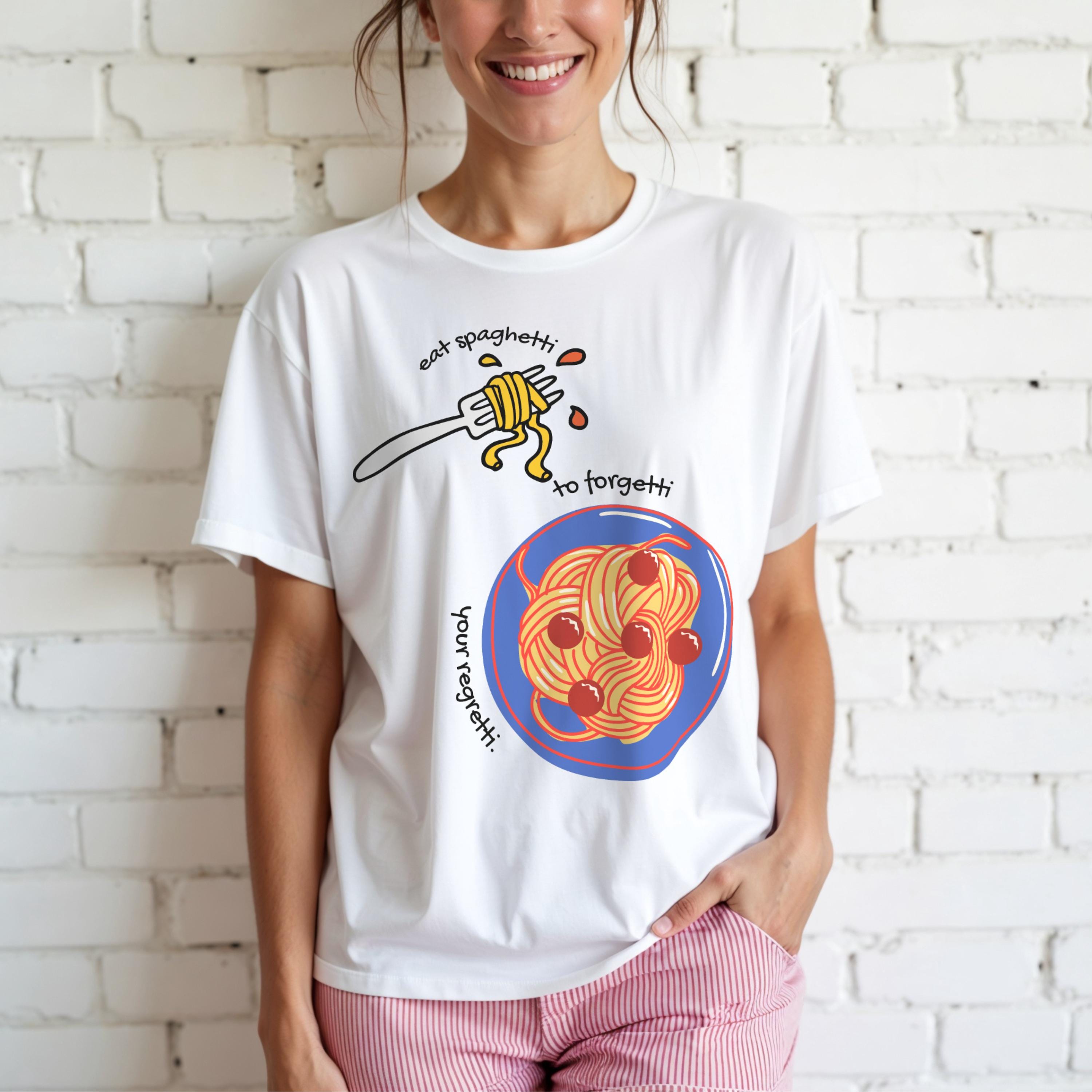 T-shirt Humour "Mangez Des Spaghettis Sans Regretti" - Pour Fans De Cuisine Italienne Et De Pâtes