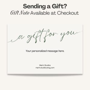 May include: A white gift card with the text "a gift for you" in a handwritten style. The card also includes the text "Sending a Gift? Gift Note Available at Checkout" and the seller's name and website.