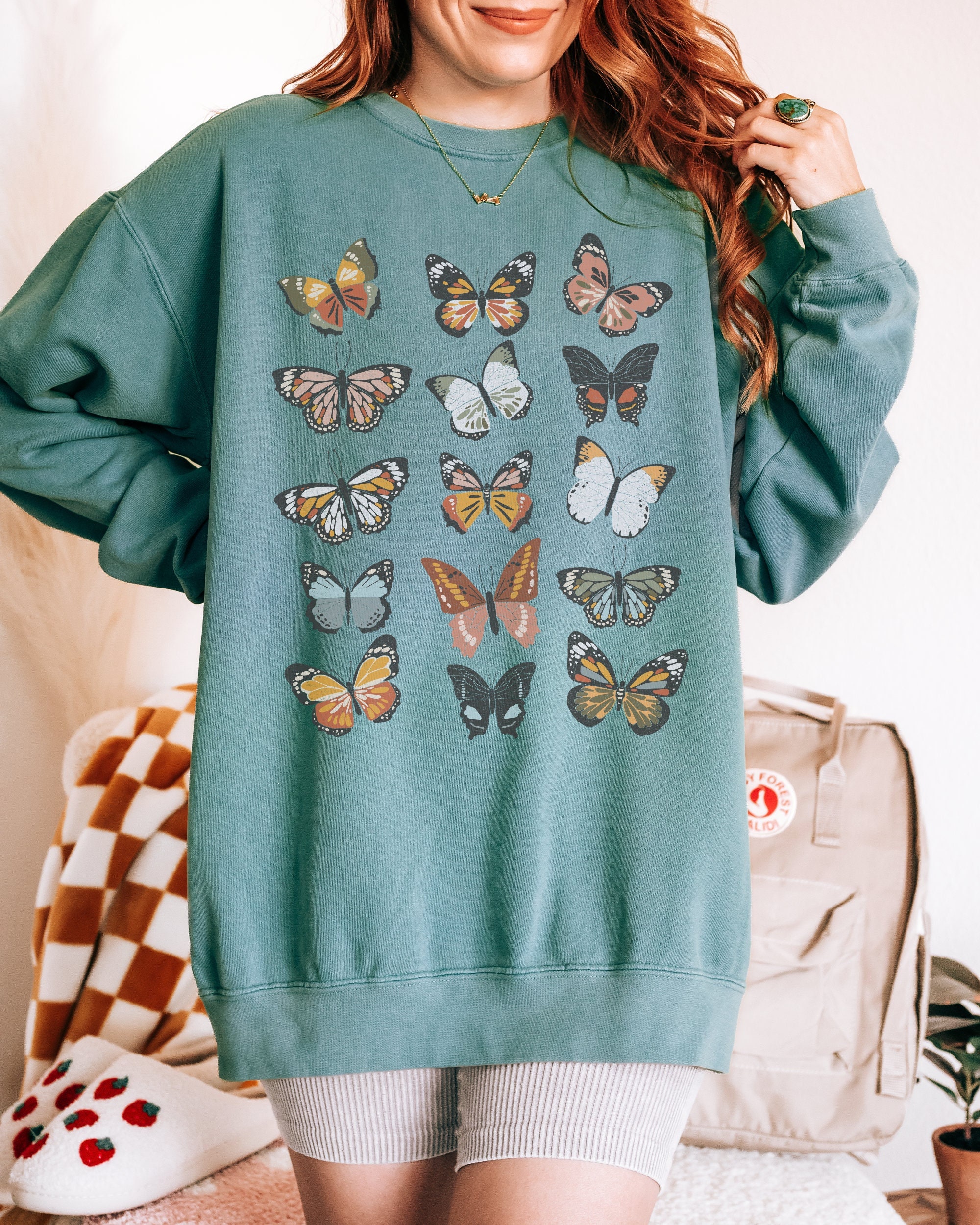 Butterfly and letter online embroidered drop shoulder sweatshirt