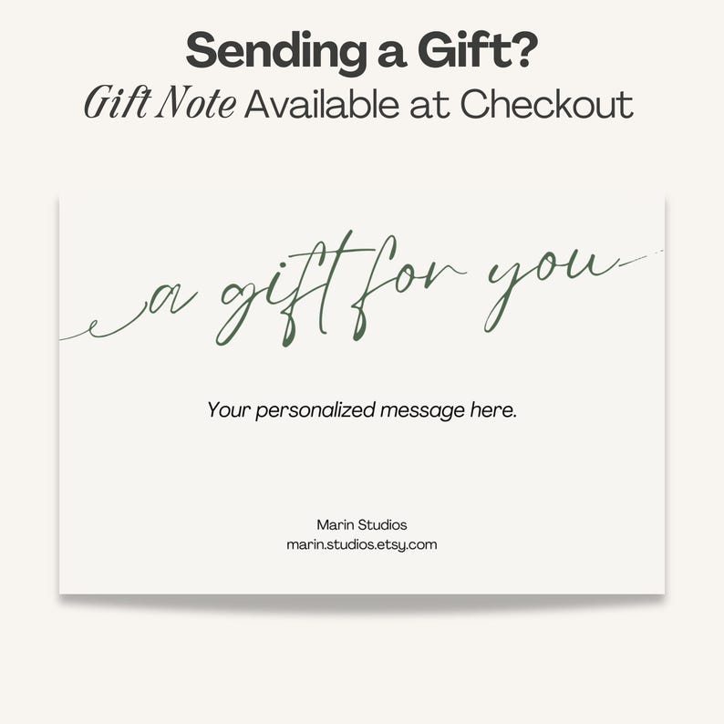 May include: A white gift card with the text "a gift for you" in green script. The card also includes the text "Sending a Gift? Gift Note Available at Checkout" and "Your personalized message here."