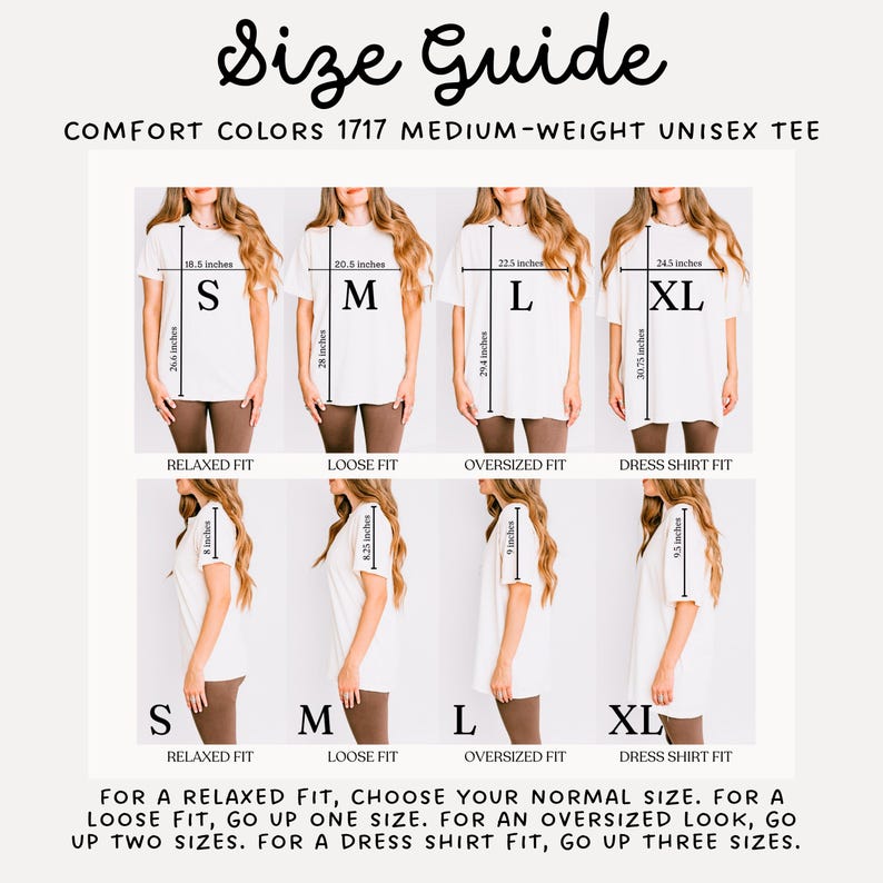 A size guide for Comfort COlors shirts.