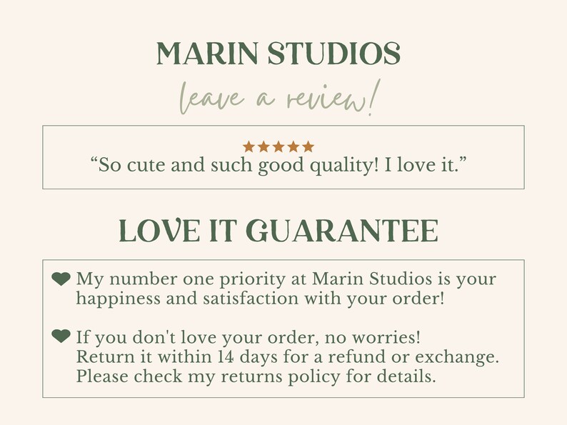 A Love it Guarantee offering returns and exchanges.