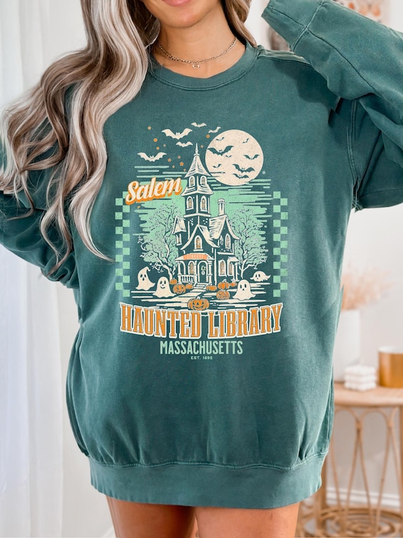 Bookish Halloween Sweatshirt: Salem Haunted Library, Comfort Colors