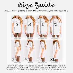 A size guide for Comfort Colors shirts,