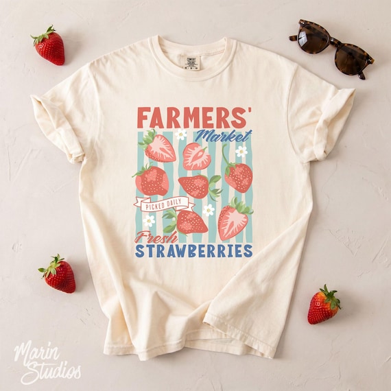 Farmers Market Strawberry Shirt, Vintage Fruit Graphic Tee, Summer Foodie Apparel