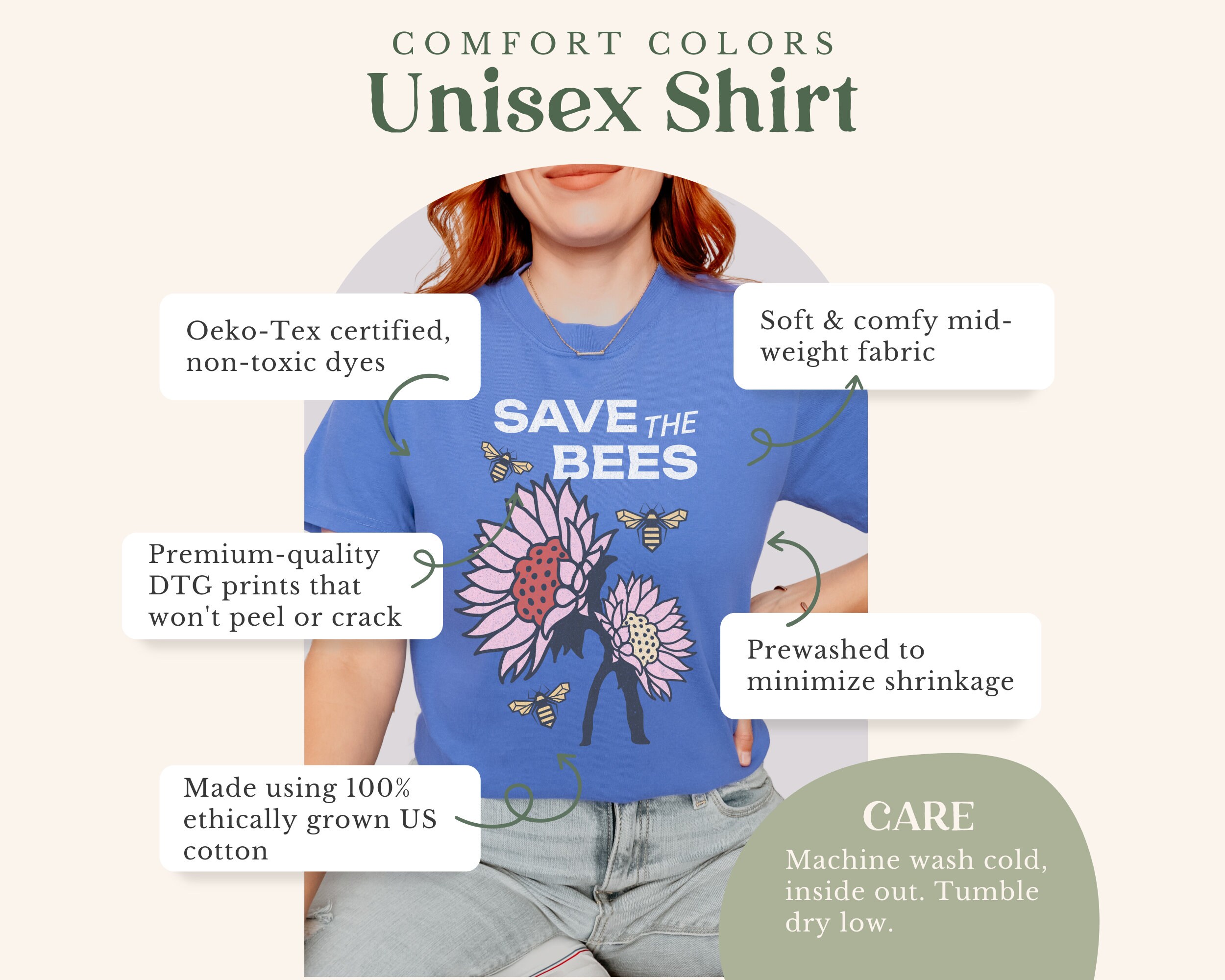 Save the Bees T-shirt: Sunflower Graphic, Garment-dyed Cotton - Etsy