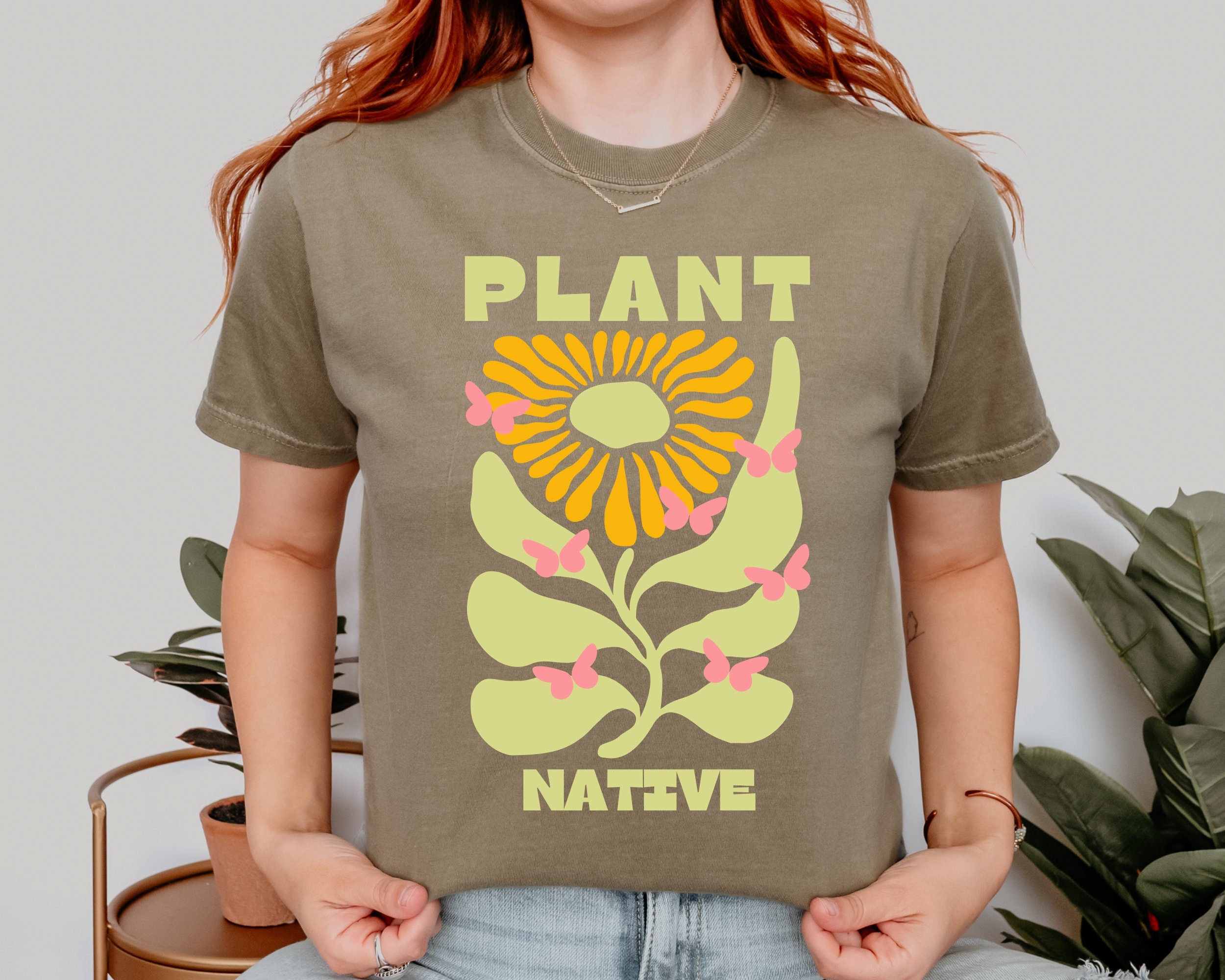 Plant Native T-shirt: Abstract Floral Design, Sustainable