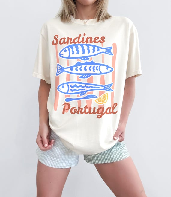 Vintage Sardines Graphic Tee: Portugal Coastal Style Comfort Colors Shirt